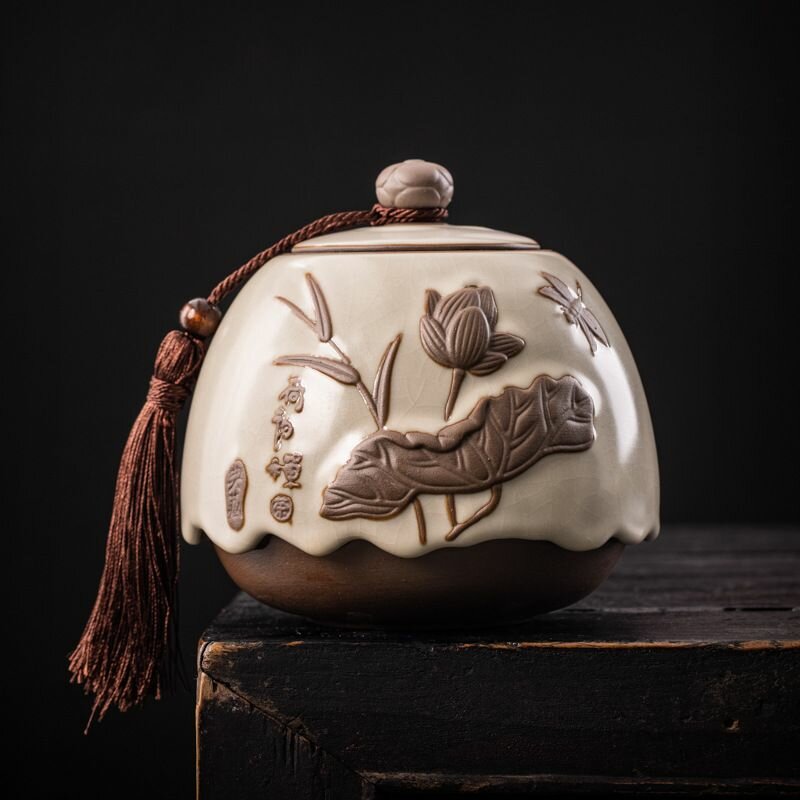 Чайница "Простой Стиль", керамическая, бежевая, овальная, с крышкой, 800мл