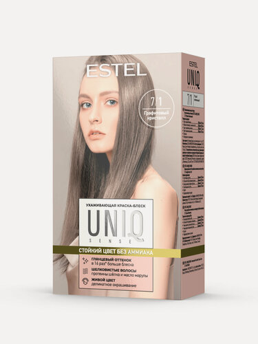 Изображение товара ESTEL Ухаживающая краска-блеск UNIQ SENSE для волос без аммиака, 7/1 русый пепельный