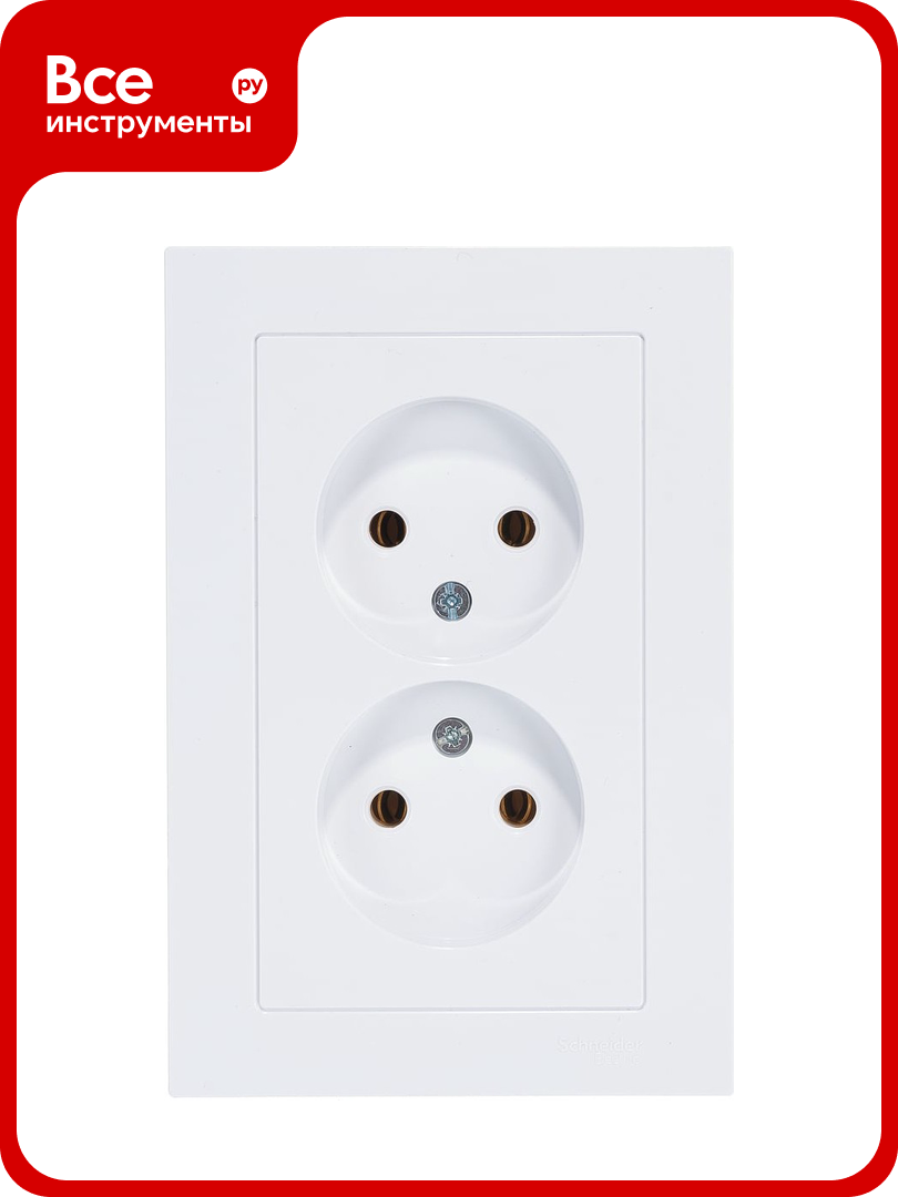 Двухместная розетка Systeme Electric ATLAS DESIGN без заземления 16А в сборе белая ATN000120