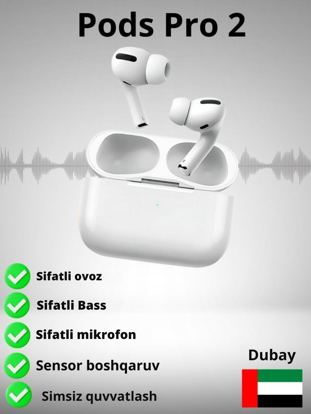 Наушники Bluetooth Pods Pro 2 , беспроводные с зарядным кабелем