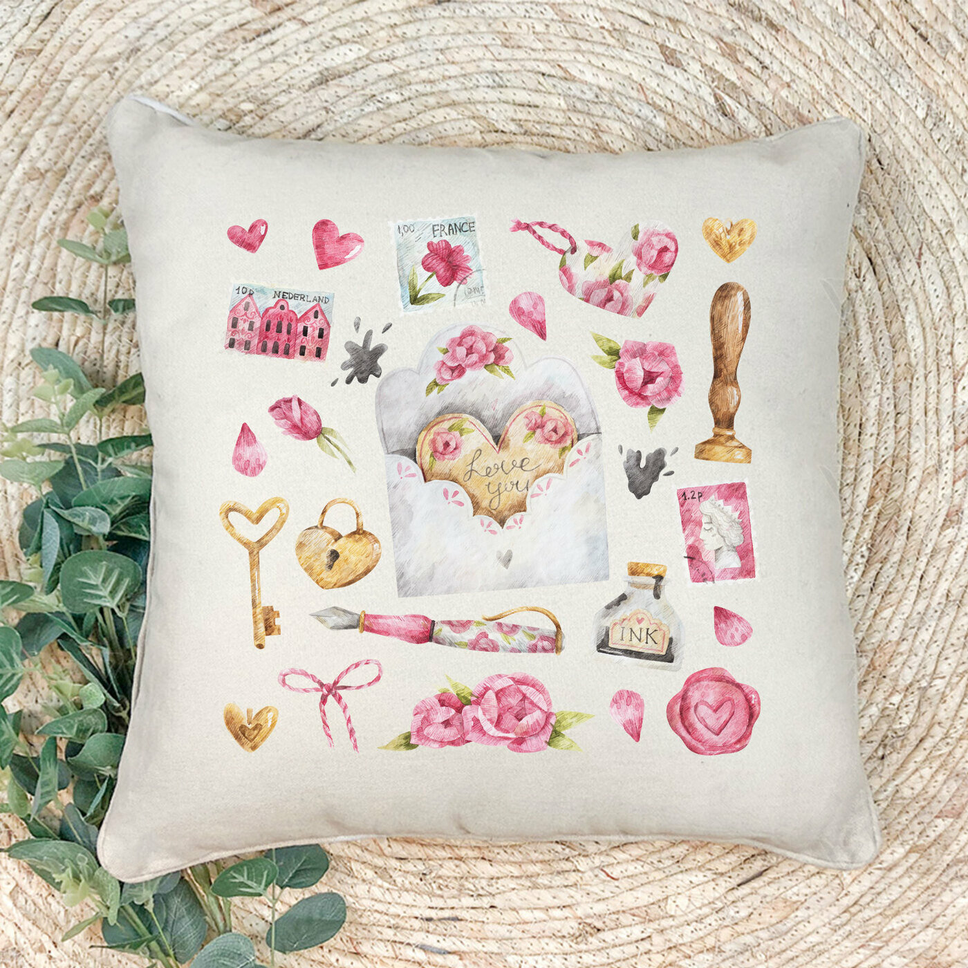 Наволочка для декоративной подушки Gerasim "Любовное письмо ", 41х41 см, эко-ткань хлопок/полиэфир