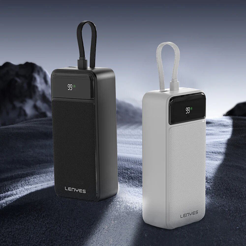 Внешний аккумулятор (Power Bank) LENYES PX355D, 30000mAh, с кабелями Type-C, Lightning