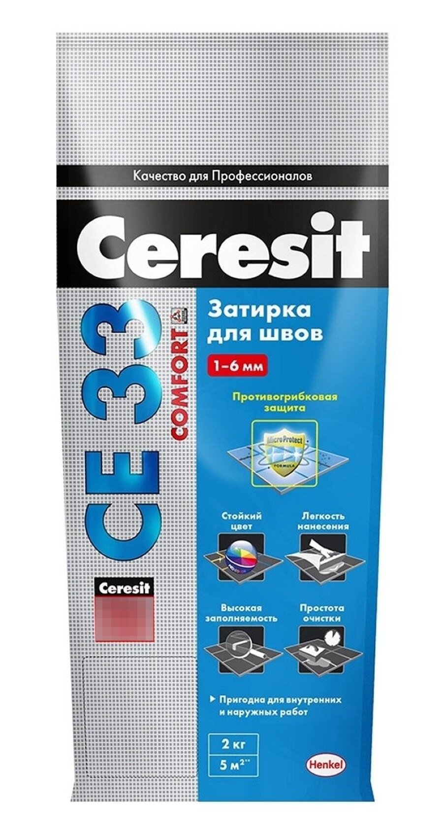 Затирка Ceresit / Церезит СЕ33 Comfort для плиточных швов сухая с противогрибковым действием цементная цвет персик 28 2кг / строительные смеси