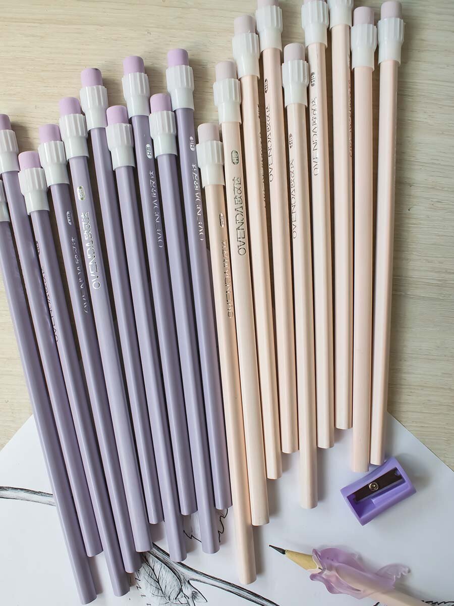 Карандаши простые чернографитные для школы ТМ/HB с ластиками и точилкой набор 20 шт незаточенные — фото 1