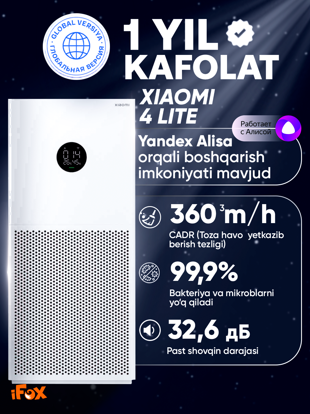 Очиститель воздуха Xiaomi Mijia Smart Air Purifier, угольный, 43м², управление со смартфона