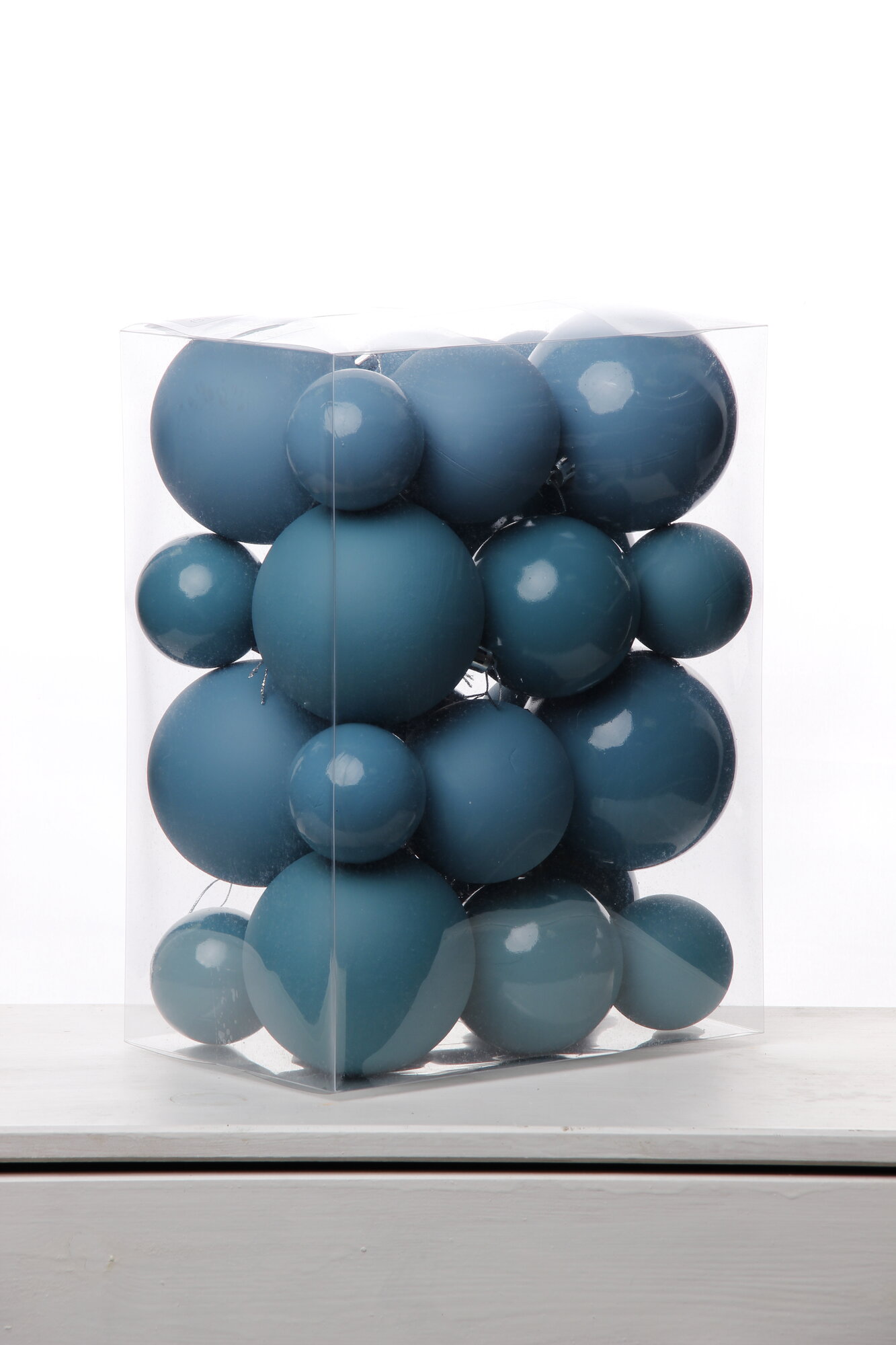 Шар на елку 6,8,10см, набор шаров 24шт, новогодние, голубой/синий, Crystal Trees