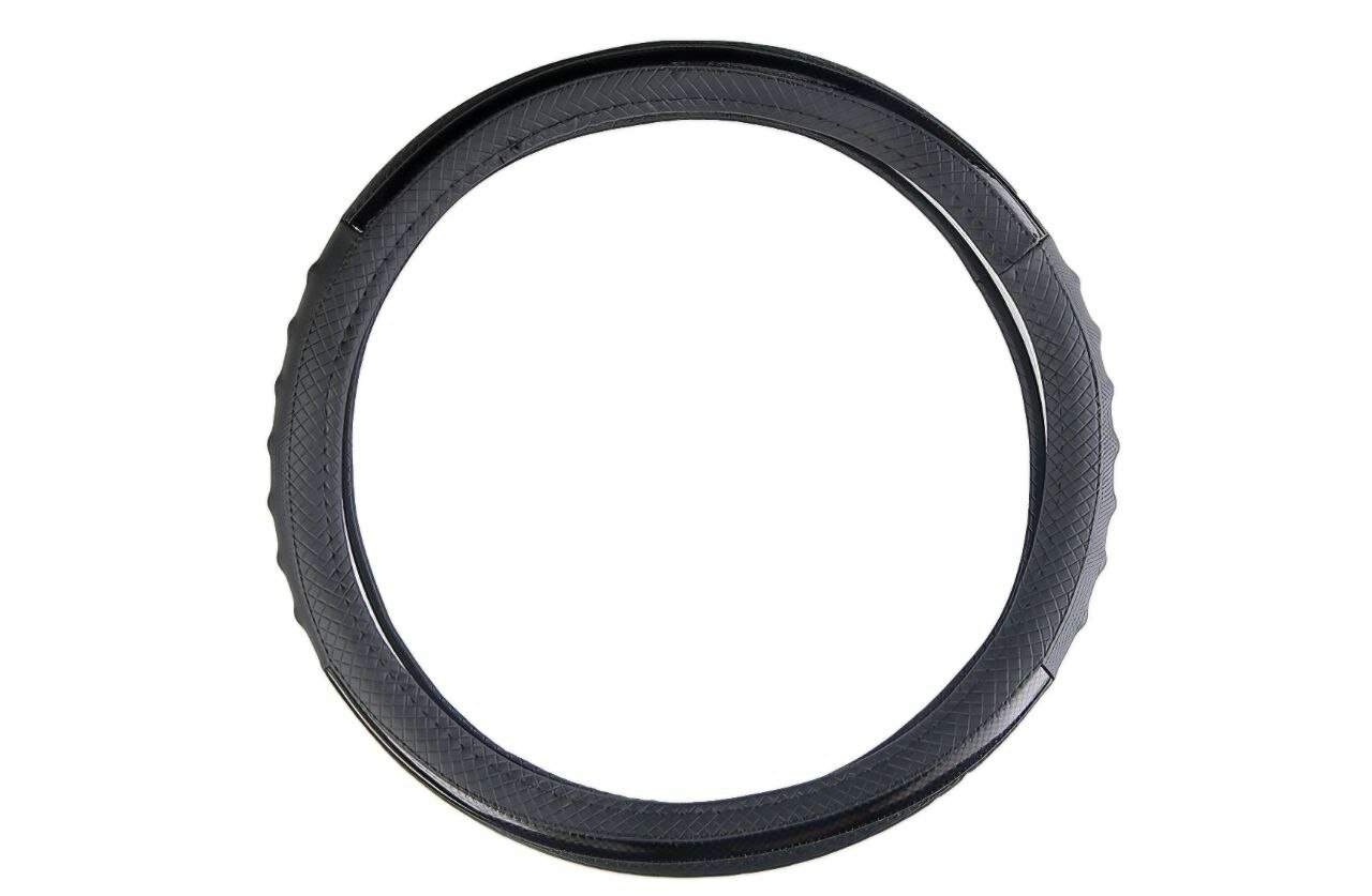 Оплетка на руль авто Черная 38 см с карбоновыми и силиконовыми вкладками