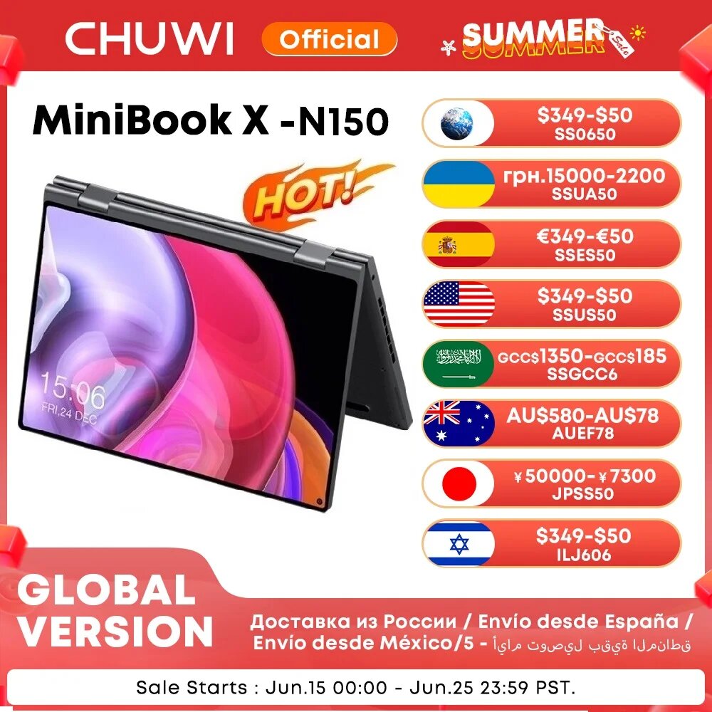 Ноутбук Chuwi MiniBook X, 10.5", 16/512ГБ, N150, Windows