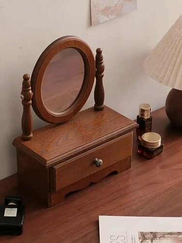 Изображение товара Французское винтажное деревянное зеркало, косметическое зеркало для туалетного столика, настольное декоративное, самостоятельное, для спальни девушки.