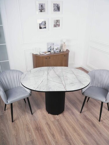 Изображение товара Стол кухонный раздвижной круглый Веста 100(130)х100см СерыйКаспий3087ОпЧерная