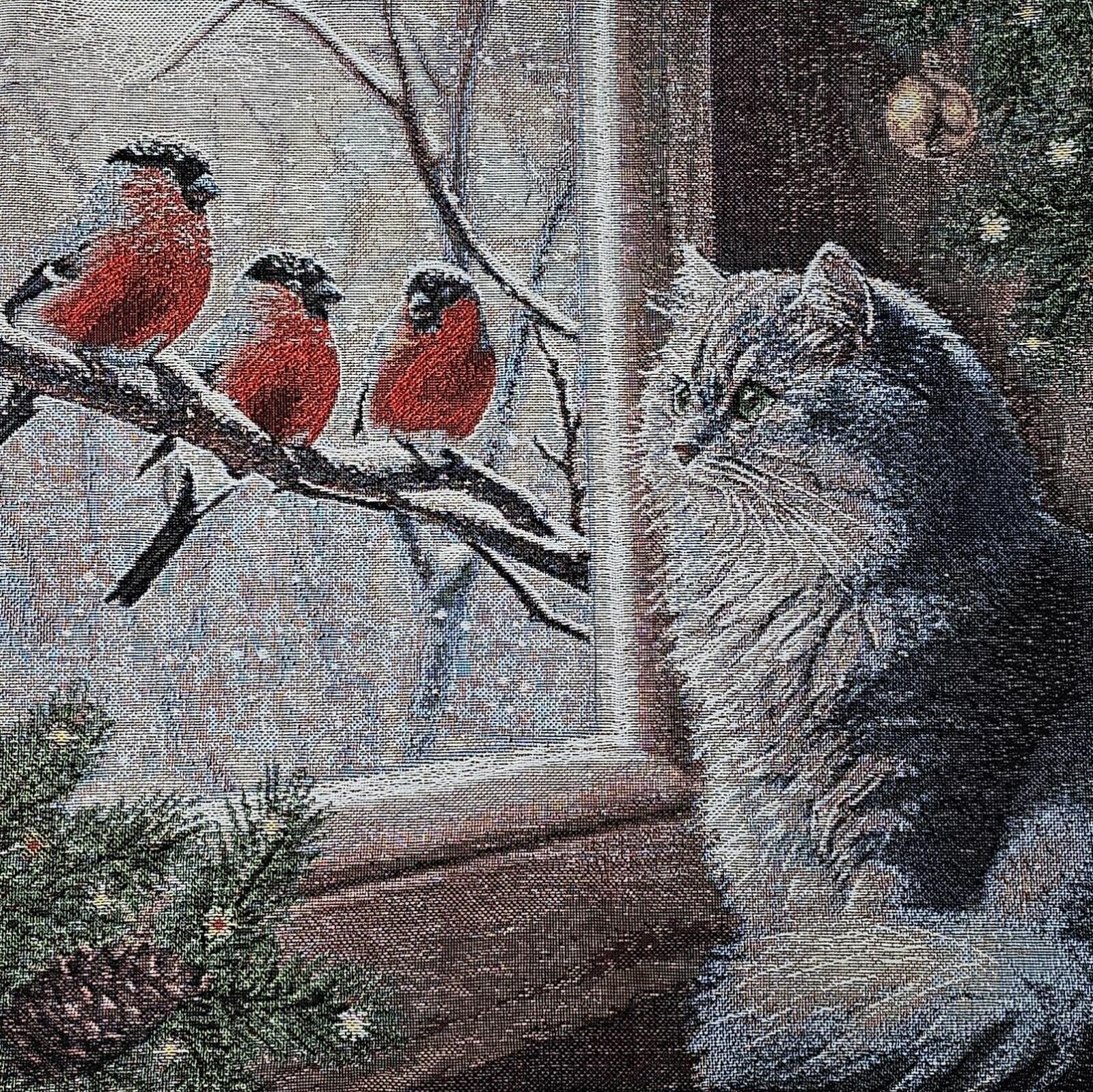 Наволочка декоративная на подушку 38x38, чехол на подушки, на молнии, гобелен "Кошка в окошке"