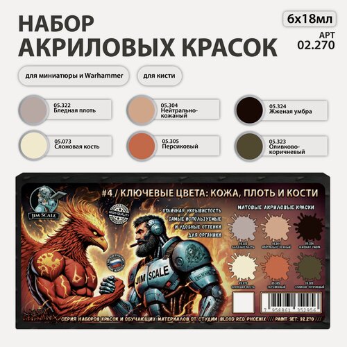 Изображение товара Набор красок Jim Scale: Ключевые цвета №4 (кожа и плоть) 6 цветов
