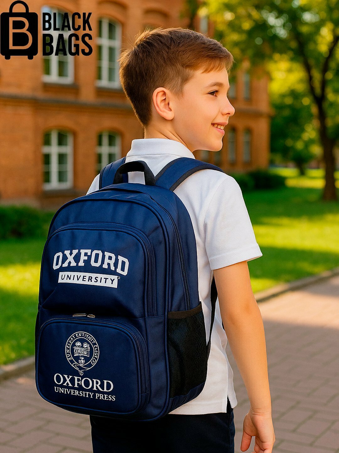 Детский школьный рюкзак Oxford с замком и несколькими отделениями, черный/синий цвет