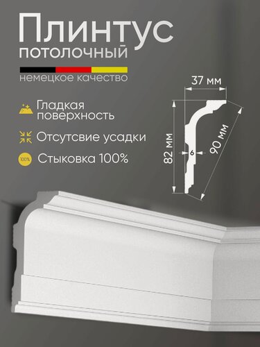 Изображение товара Плинтус потолочный 6 шт GLANZEPOL 200 см пенополистирол, белый GP134