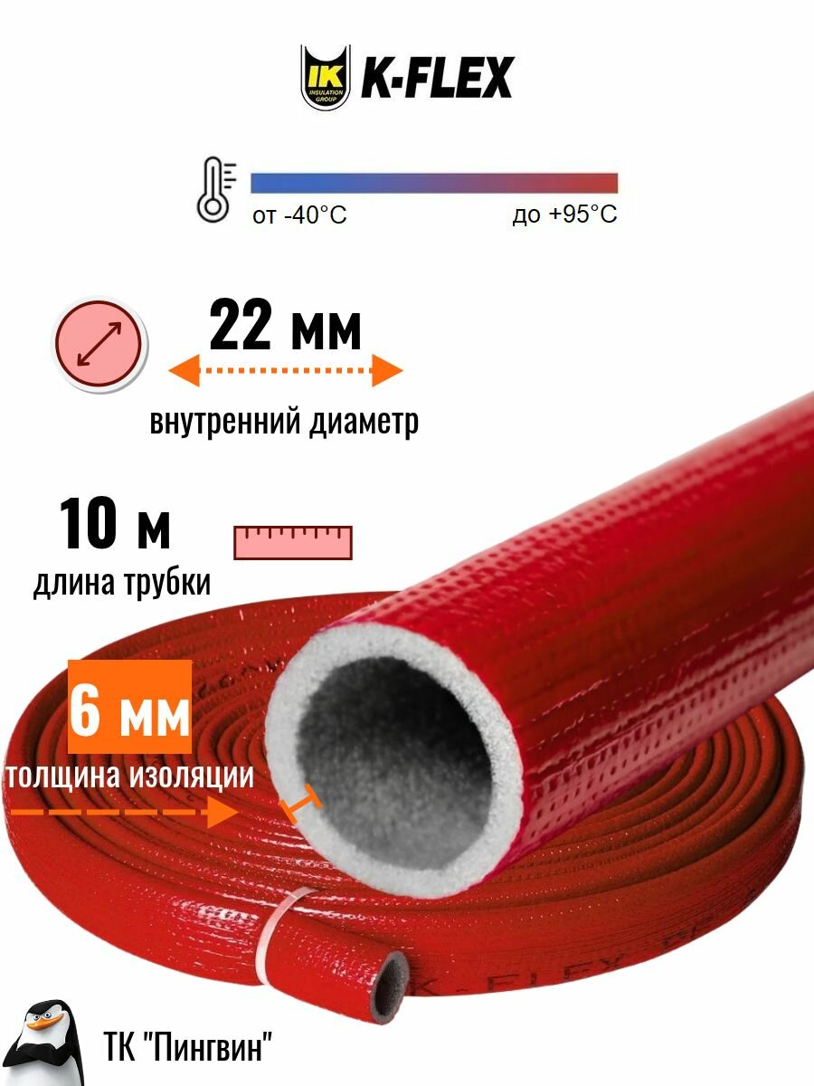 Теплоизоляция для труб диаметром 20-22 мм K-FLEX PE 06x022-10 COMPACT RED
