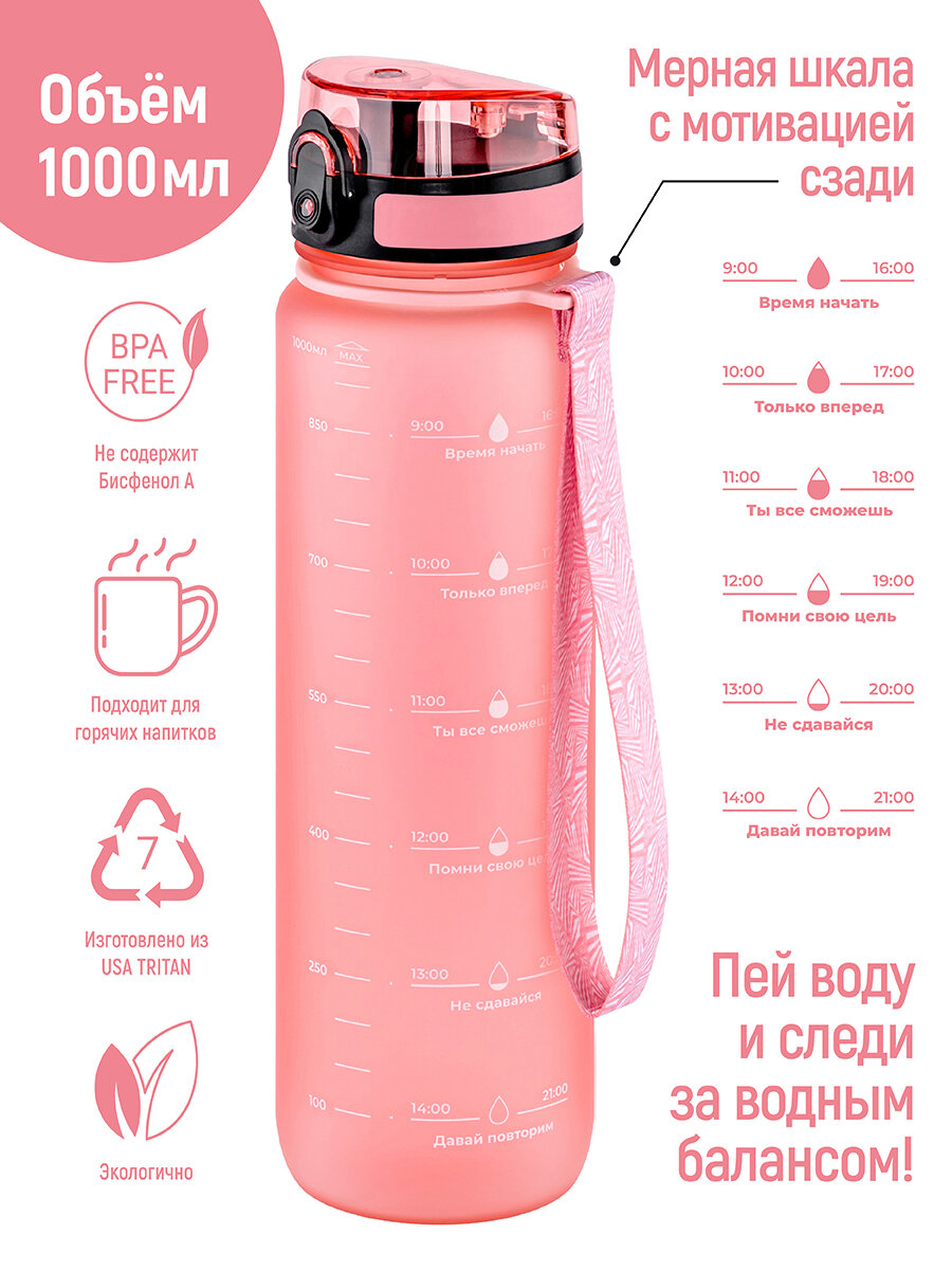 Бутылка для воды спортивная, для холодных и горячих напитков 1000 мл Elan Gallery"Style Matte" пыльная роза