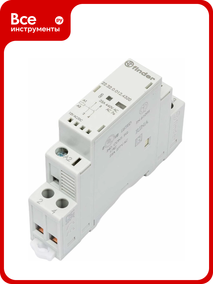 Модульный контактор Finder 2НО  контакта 25А    12В AC DC    AgSnO2  223200124320
