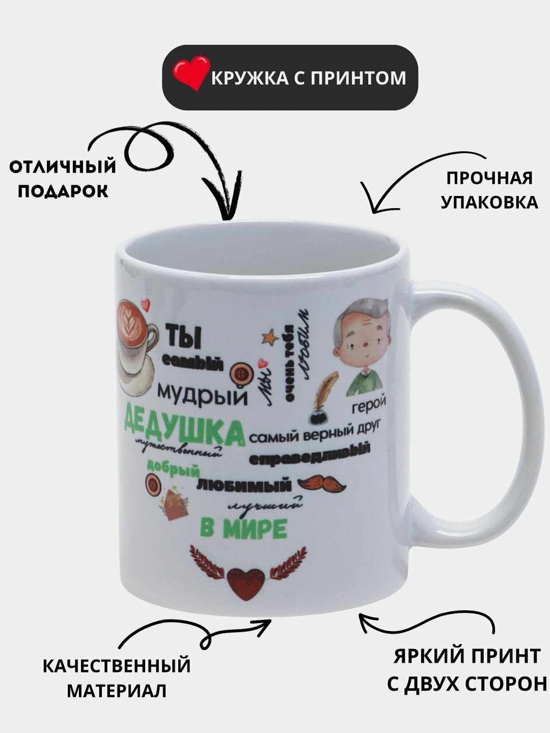 Кружка с принтом для мамы, бабушки, папы, дедушки, белая, керамическая и отлично подходит для подарка, друзьям и близким