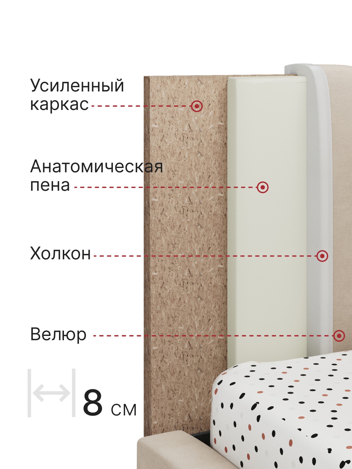 Кровать 90х200 + матрас, c подъемным механизмом и ящиком для белья Mia, велюр, бежевый — фото 1