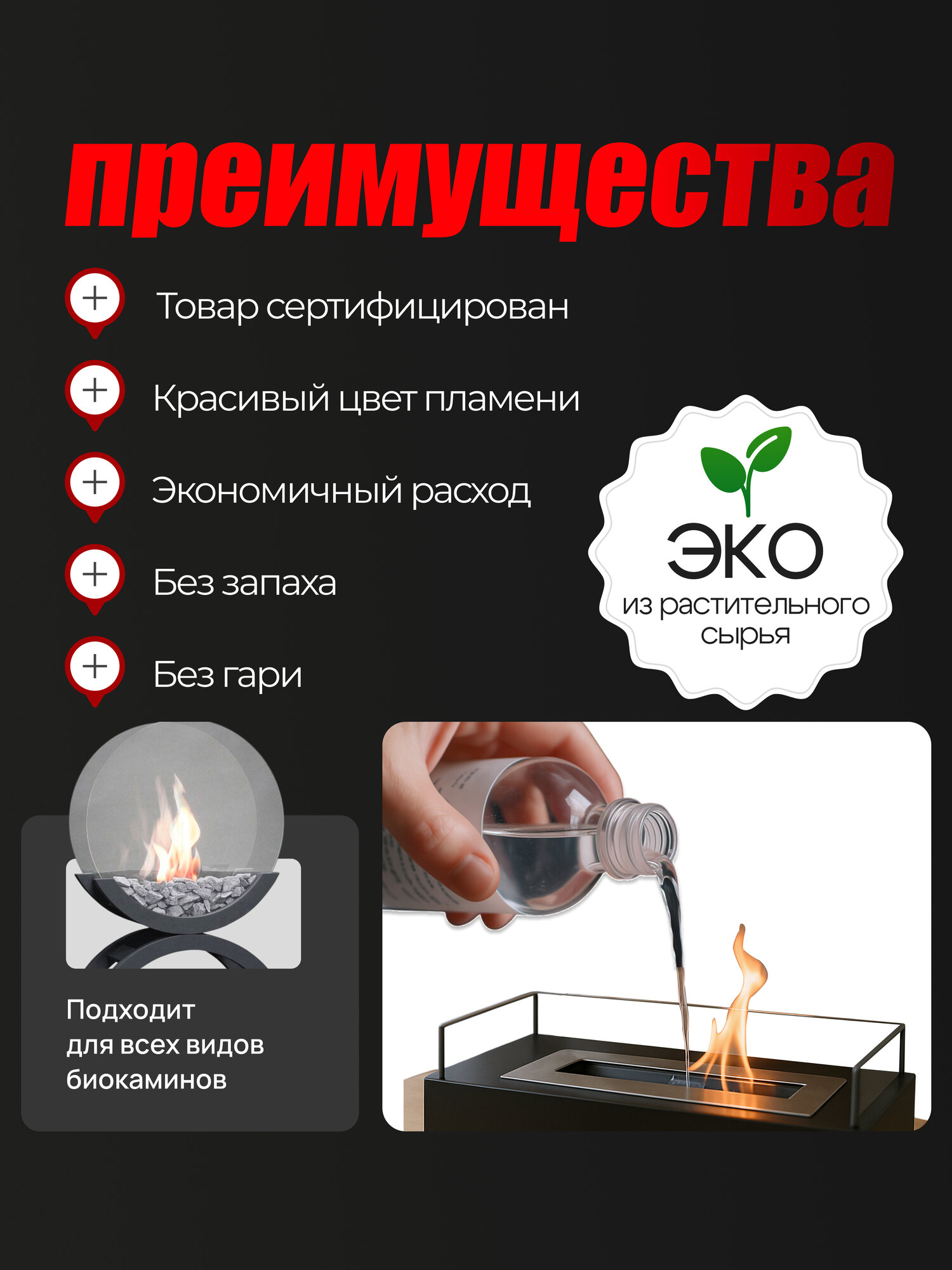 Биотопливо Premium для биокаминов, экологически чистый, денатурированный этанол, 2л — фото 1