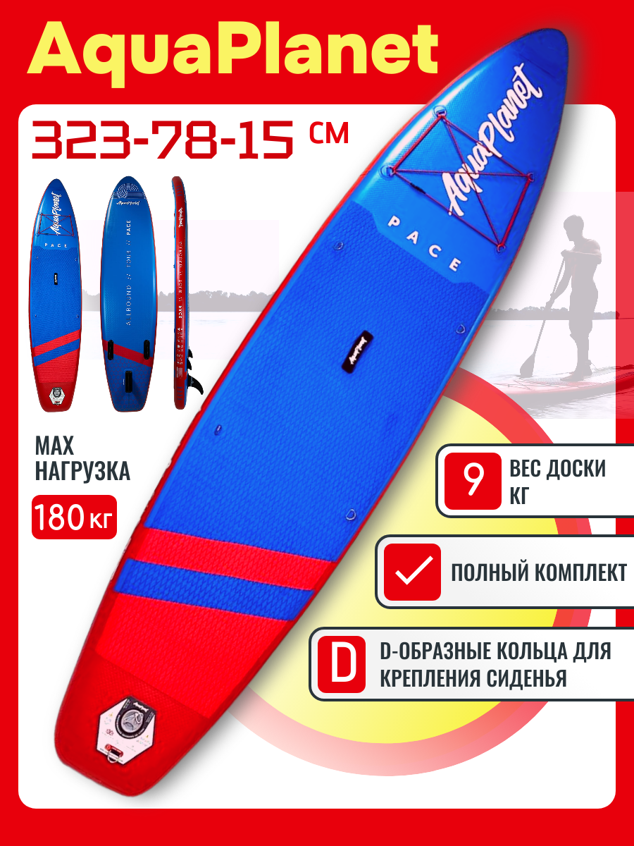 Сапборд надувной двухслойный AQUAPLANET Allround tour (323x78x15см)