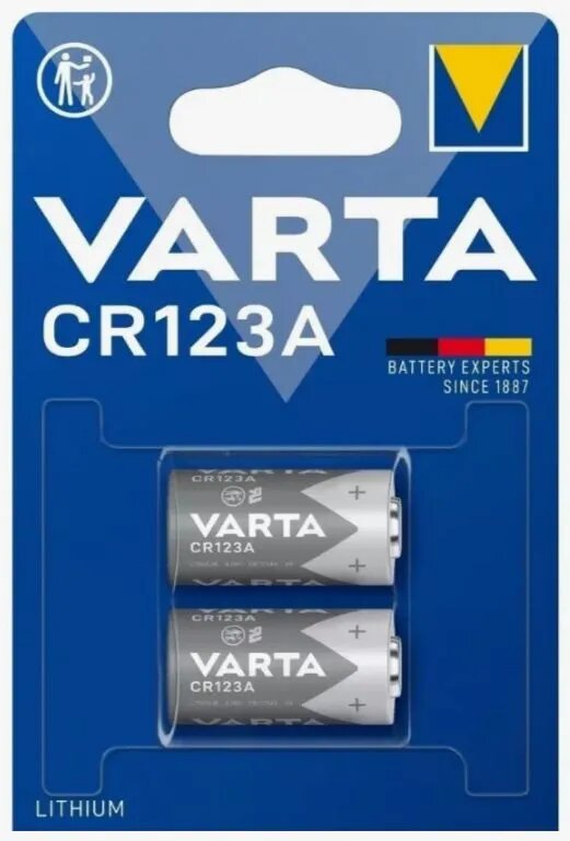 Батарейка Varta Lithium Cylindrical CR123A/CR17345 , 1430 mAh , ( 2 ) шт. в блистере, 06205301402