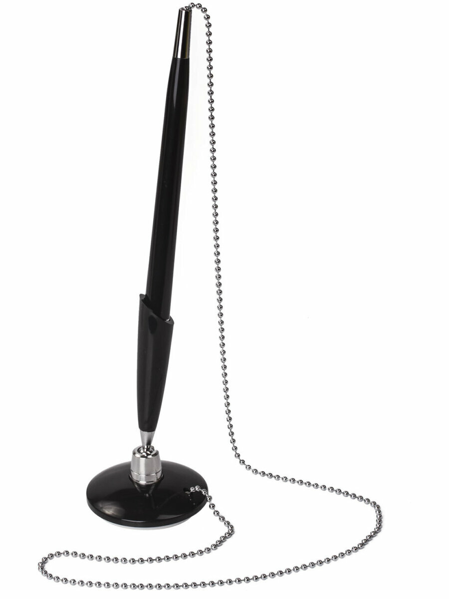 Ручка шариковая настольная на подставке Brauberg Стенд-пен Блэк1 Синяя цепочка корпус черный линия письма 05 мм 140889