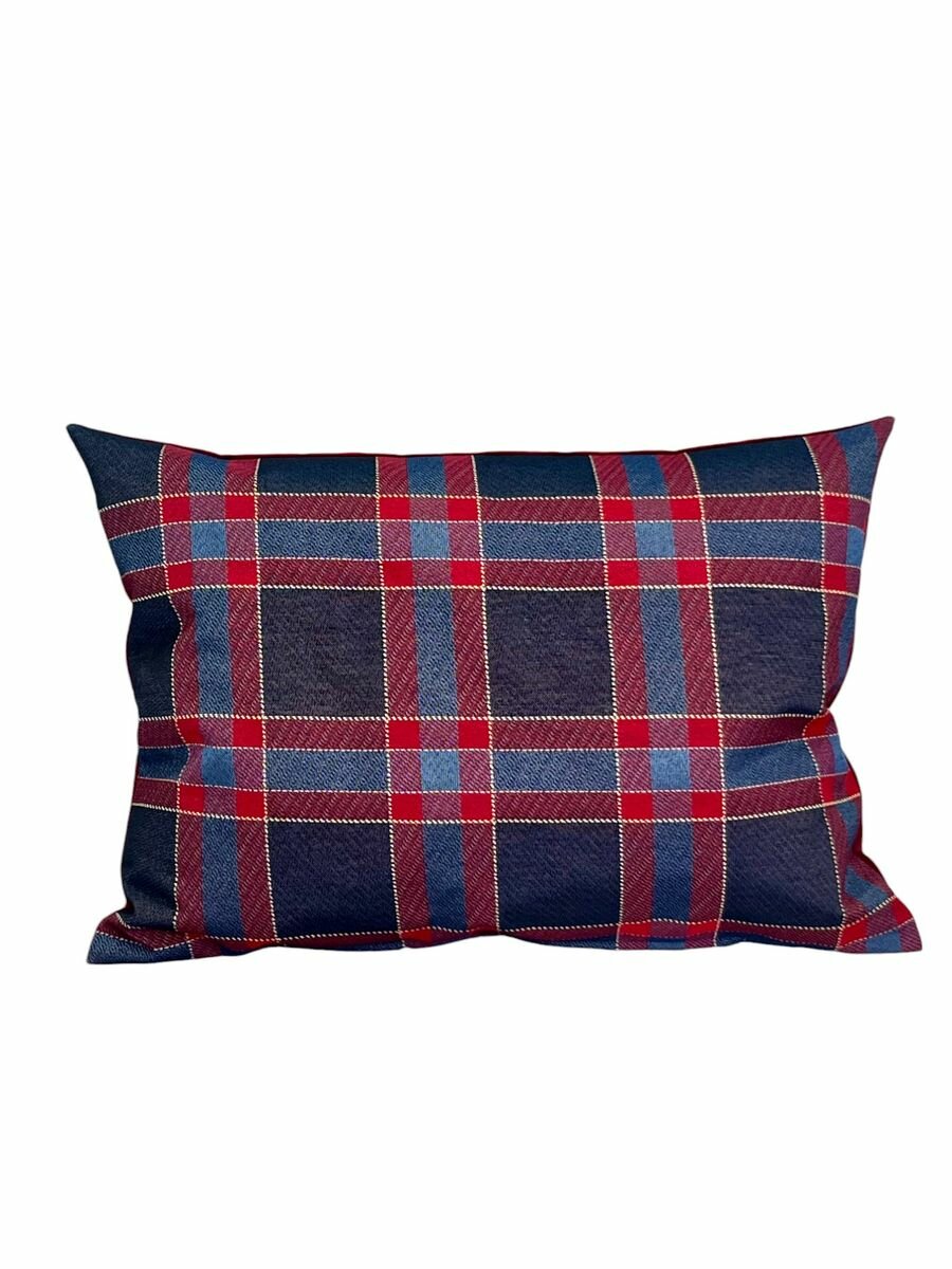 Наволочка гобеленовая Le Gobelin Клетка синяя 50х70 см односторонняя