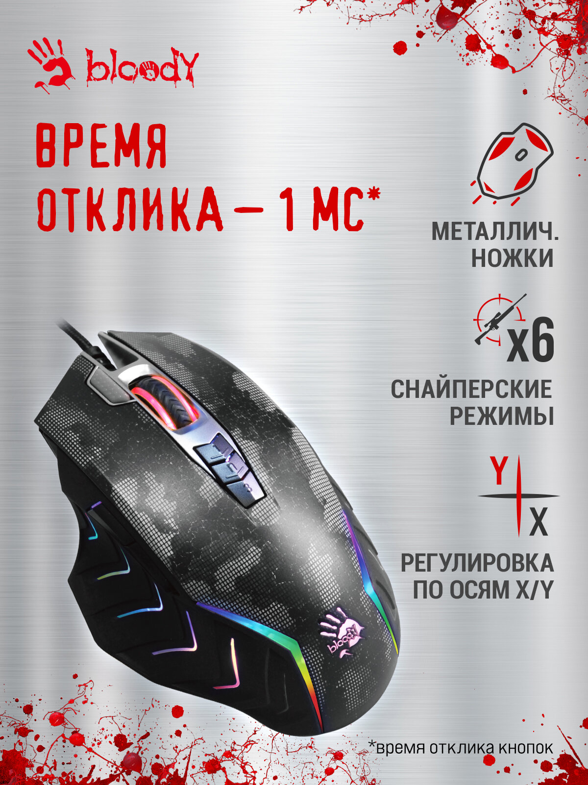 Мышь A4Tech Bloody J95s рисунок, оптическая, разрешение сенсора 8000dpi, проводная, длина провода 1.8м, кнопок: 9 — фото 1