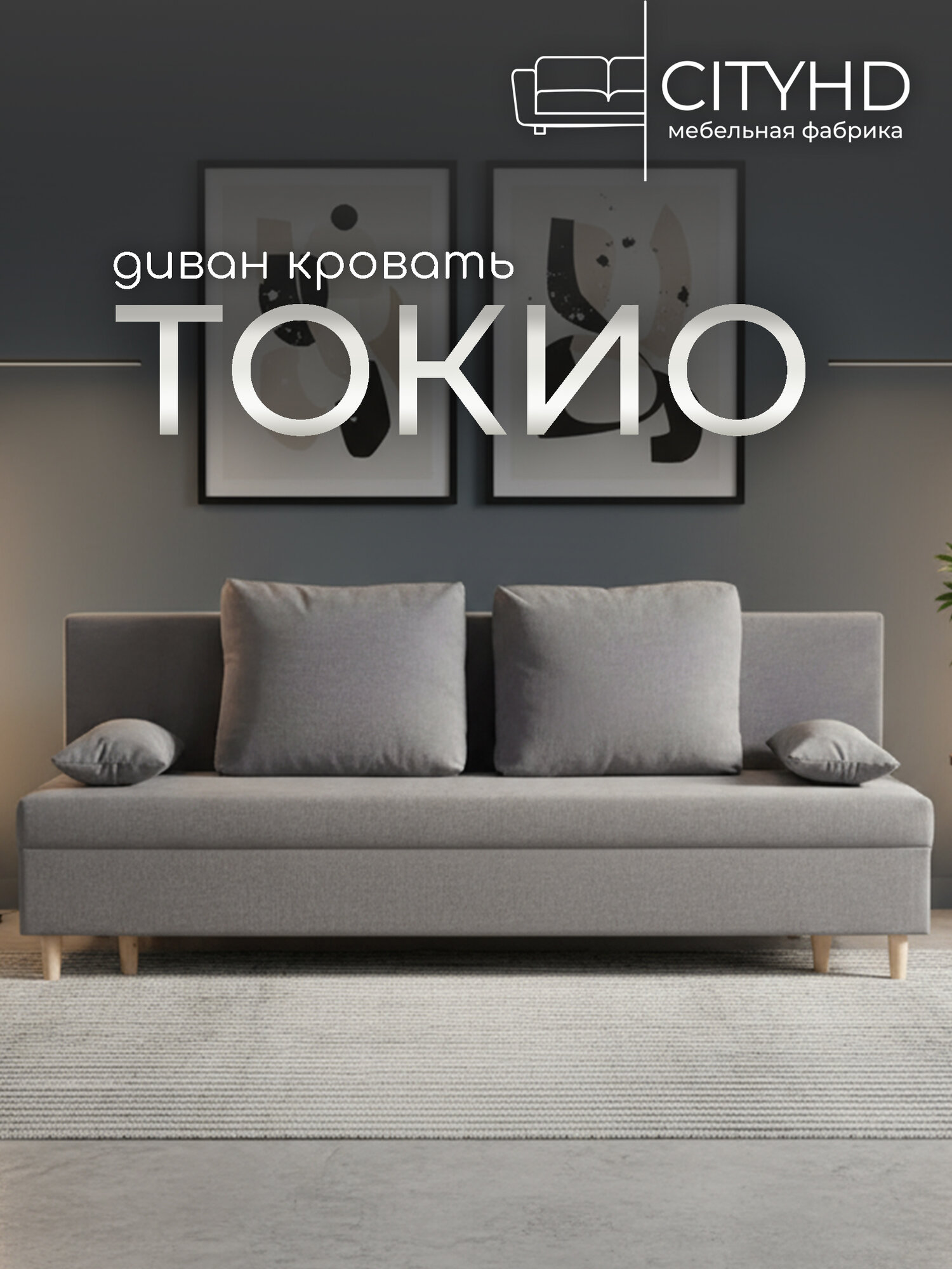 Раскладной диван кровать Токио, механизм еврокнижка, 190х73х73 см, серый, прямой диванчик с ящиком для хранения