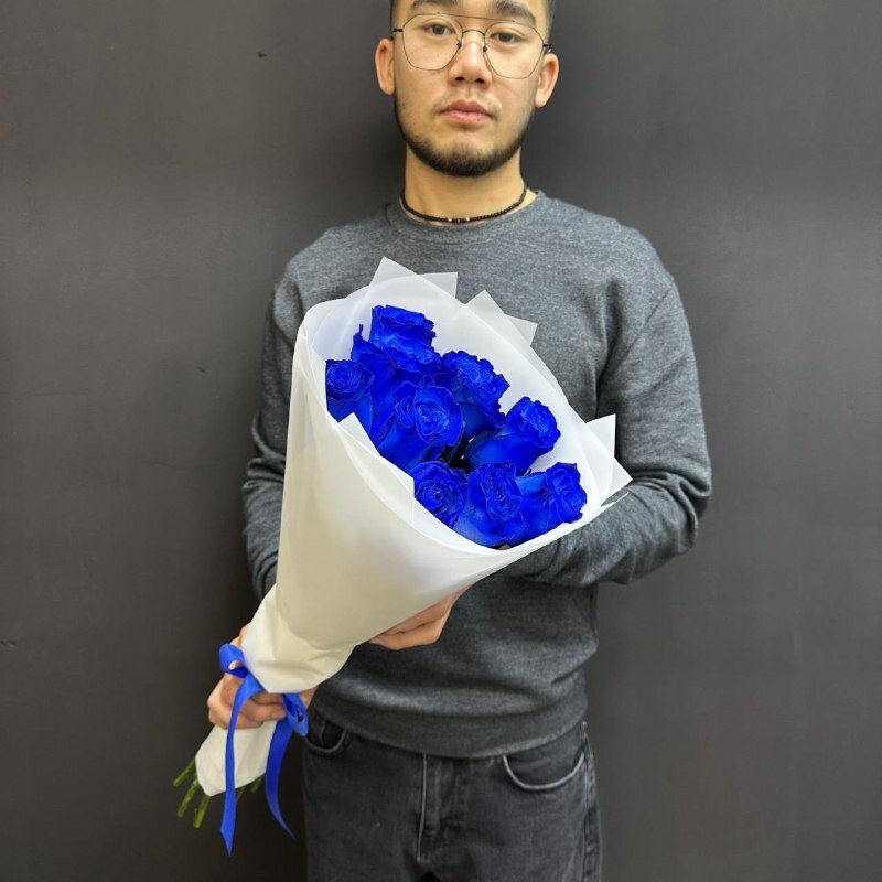 Букет WOW-Flowers 9 синих свежих роз высота 60см доставка