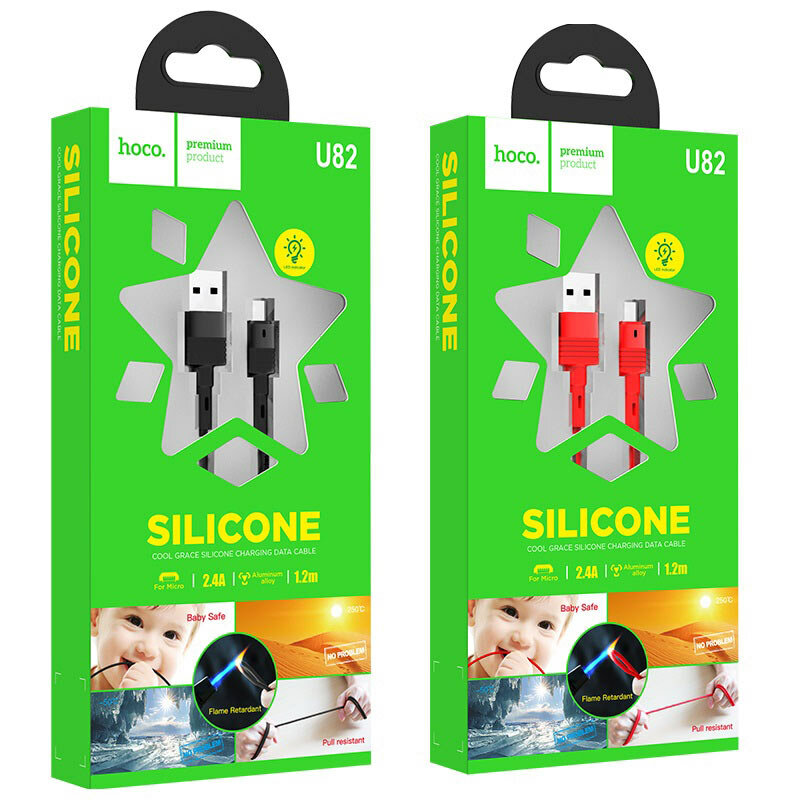 Кабель "U82 Cool Grace", USB-Micro-USB, для зарядки и передачи данных, черный, 1 м — фото 1