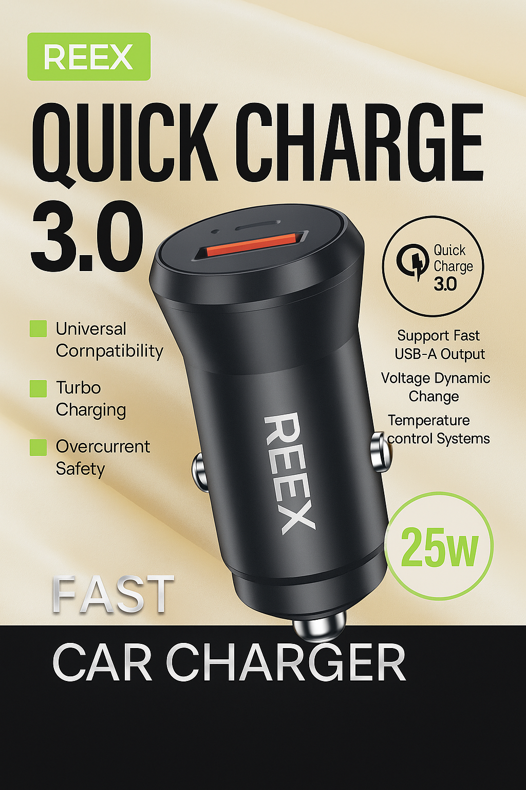 Автомобильное зарядное устройство REEX RA-08, 2 USB, черный, быстрая зарядка для телефона