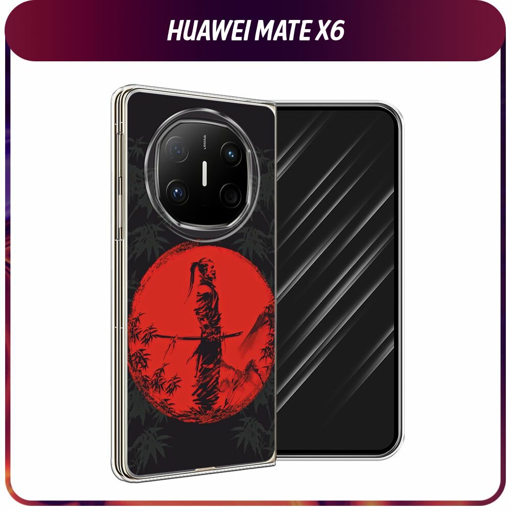 Чехол на Huawei Mate X6 / Хуавей Мате X6 с принтом "Самурай на красном фоне"