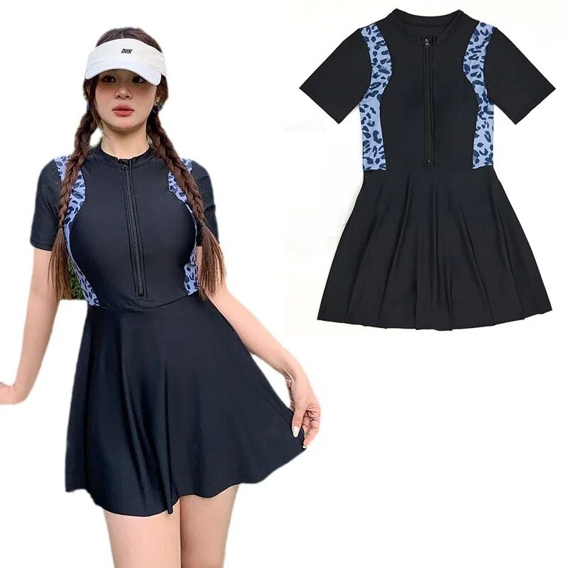 Женский размера плюс сплошной купальник с молнией спереди купальный костюм с защитой живота купальник с шортами и длинным рукавом 5XL Темно-синий Унисекс