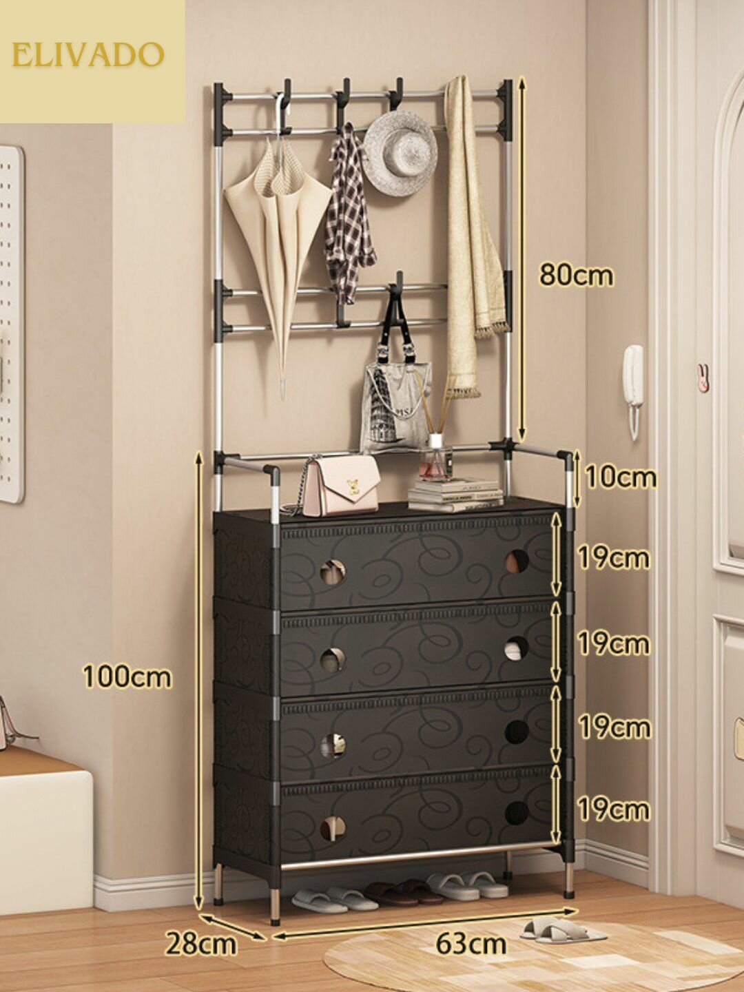 Многофункциональная этажерка 3-в-1: вешалка для одежды, шкаф для обув, обувница, полка