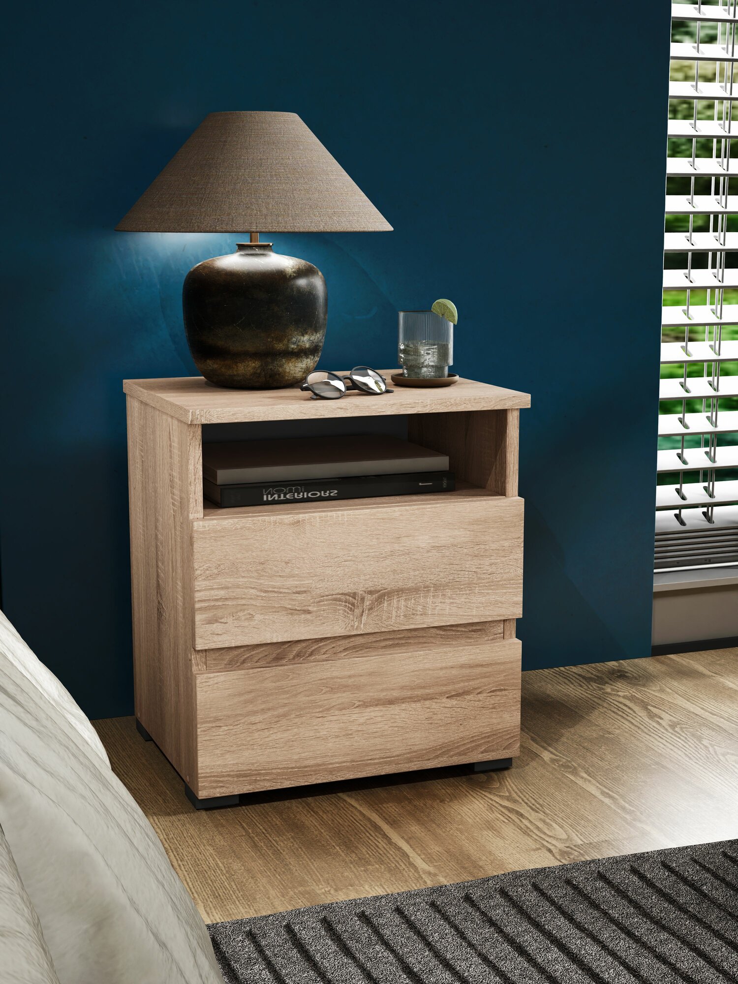 Тумба прикроватная профимебель Парма-12 ЛДСП 2 выдвижных ящика полки цвет дуб сонома