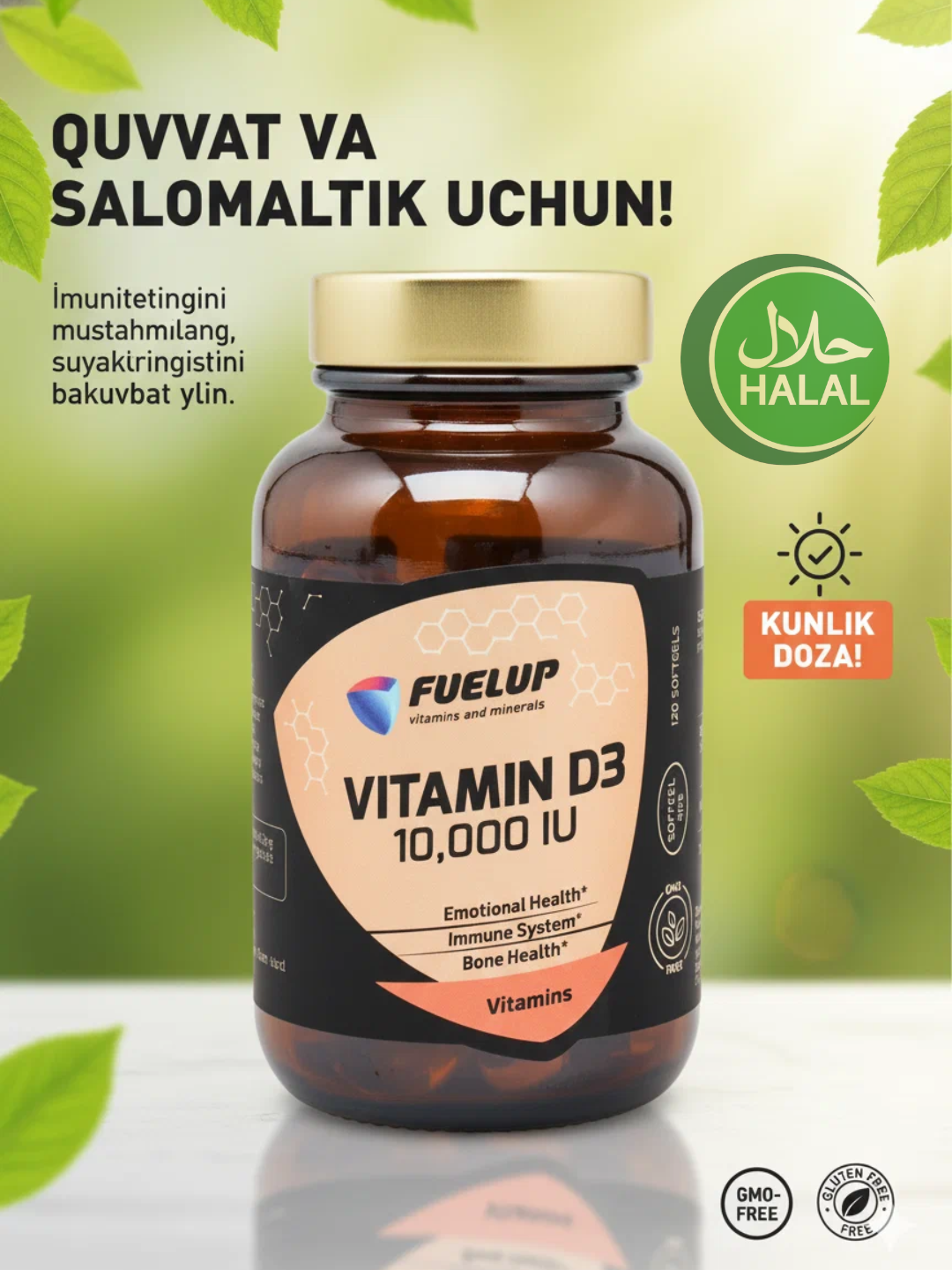 Витамин Д3 10000 ед Vitamin D3 120 софтгель FuelUP стекляная упаковка