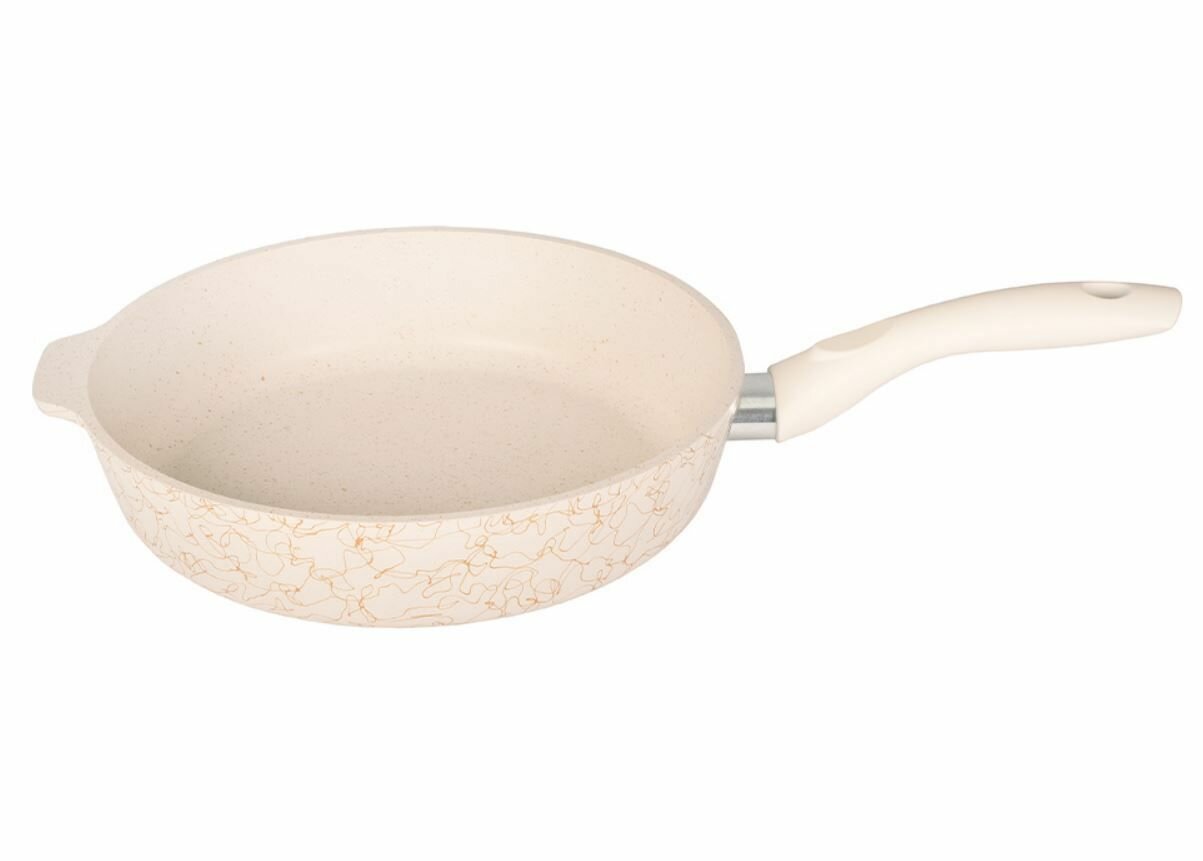 Сковорода глубокая 280мм с ручкой, со стекл. крышкой, АП линия "Грация" (белый/золото) — фото 1