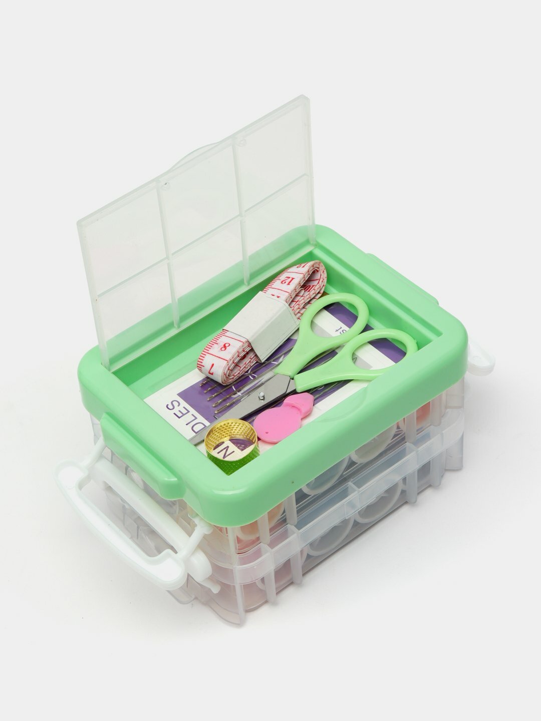 Швейный набор для шитья, нитки, иголки, булавки, ножницы, сантиметр, напёрсток, розовый