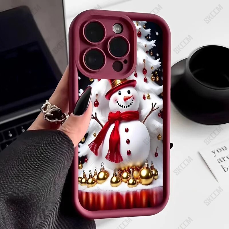 Чехол iPhone 15 Pro Max, снеговик, Wine red-YYDSF1305