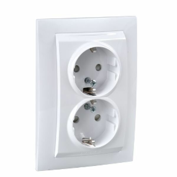 Розетка двойная с заземлением Schneider Electric Unica с защитными шторками на винтах белый MGU23.067.18D