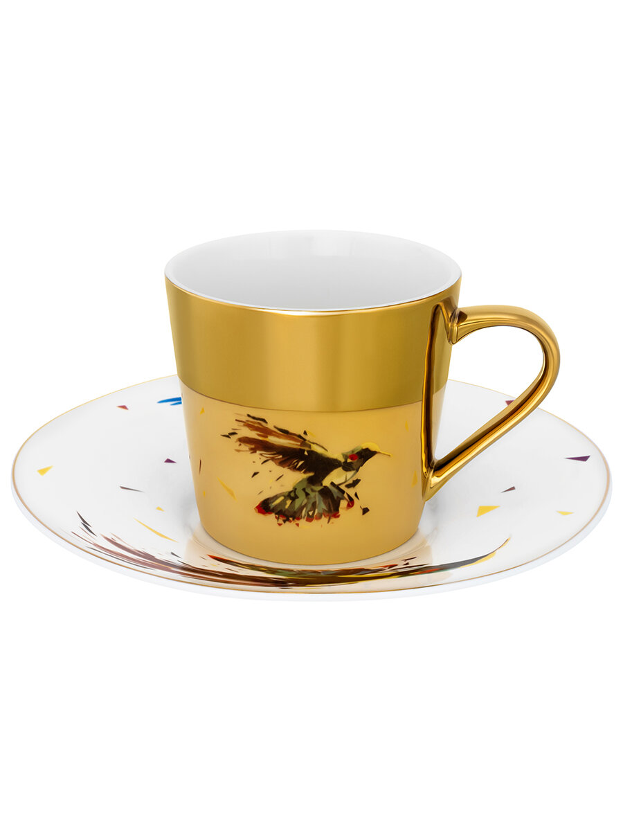 Чайная пара, чашка с блюдцем 2 предмета 250 мл Elan Gallery Колибри, фарфор, Масленица — фото 1