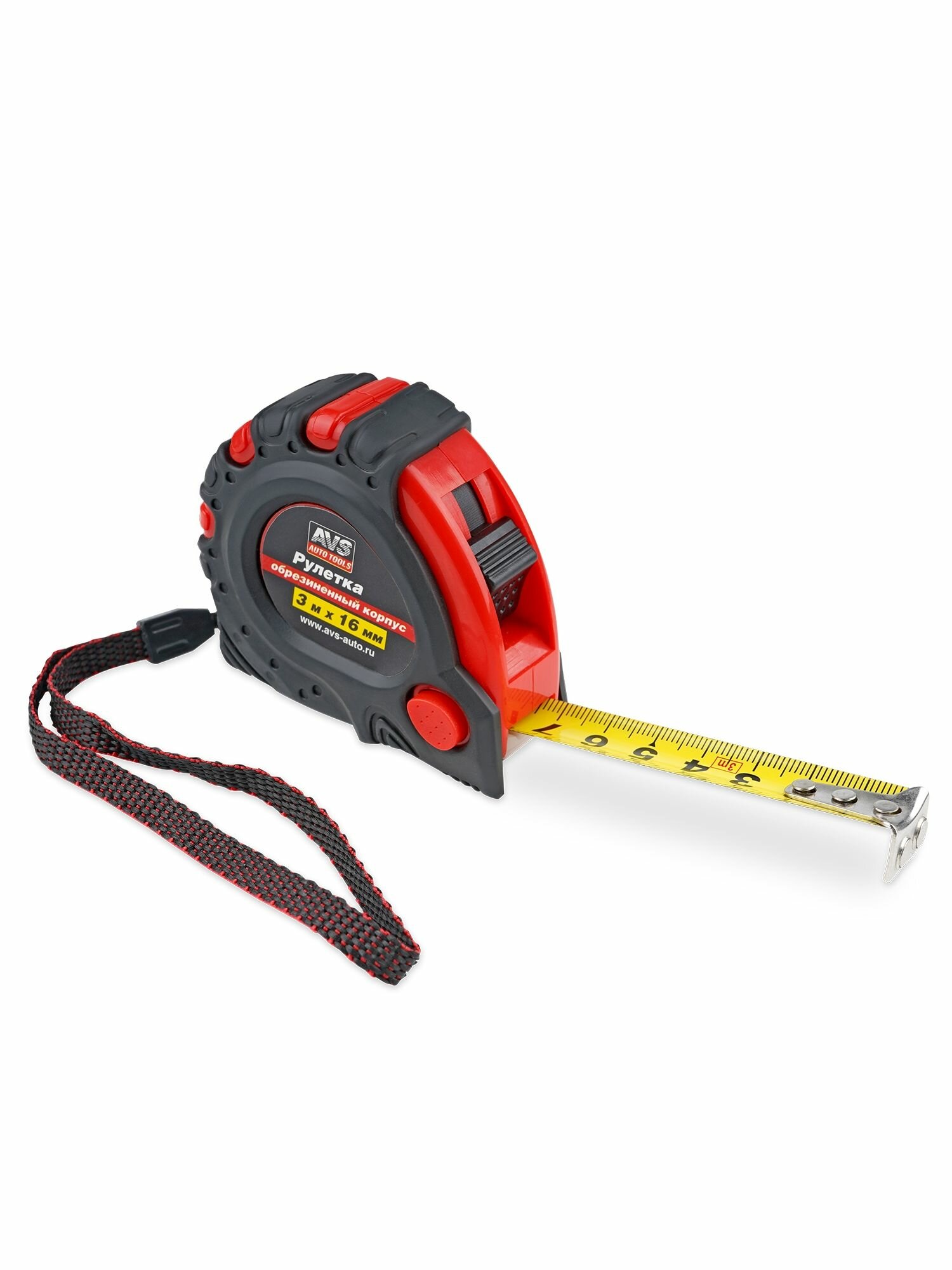 Рулетка 3м х 16мм обрезиненный корпус 3 фиксатора магнитный зацеп AVS (A40466S)