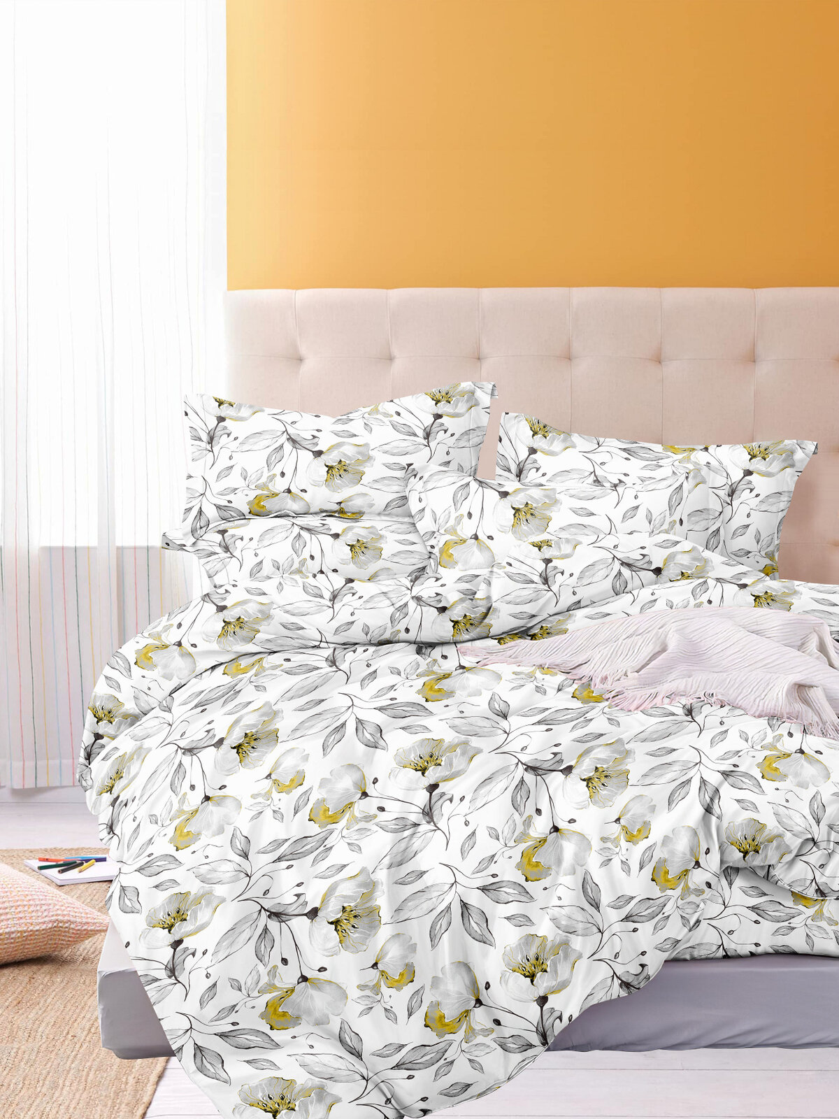 Комплект постельного белья F&H Provence 2.0 спальный бязь 2 наволочки 70x70см белый и светло-серый