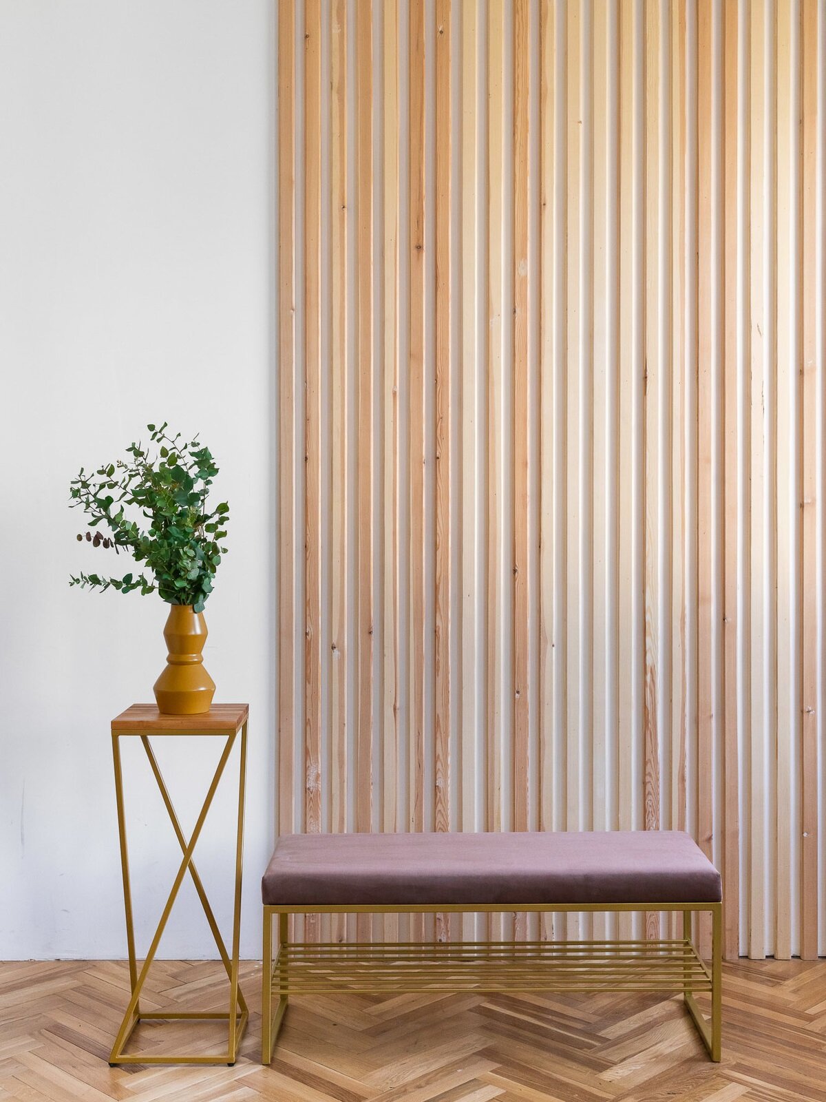 Столик подставка лофт золотой для цветов, дуб, 300*300*820, Loft 80 — фото 1