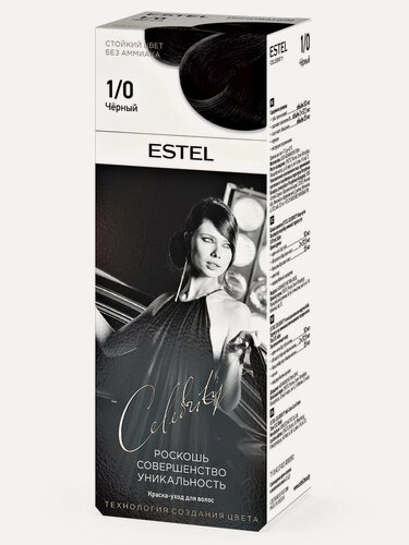 Изображение товара ESTEL Краска-уход CELEBRITY для окрашивания волос без аммиака, 1/0 черный, 140 мл
