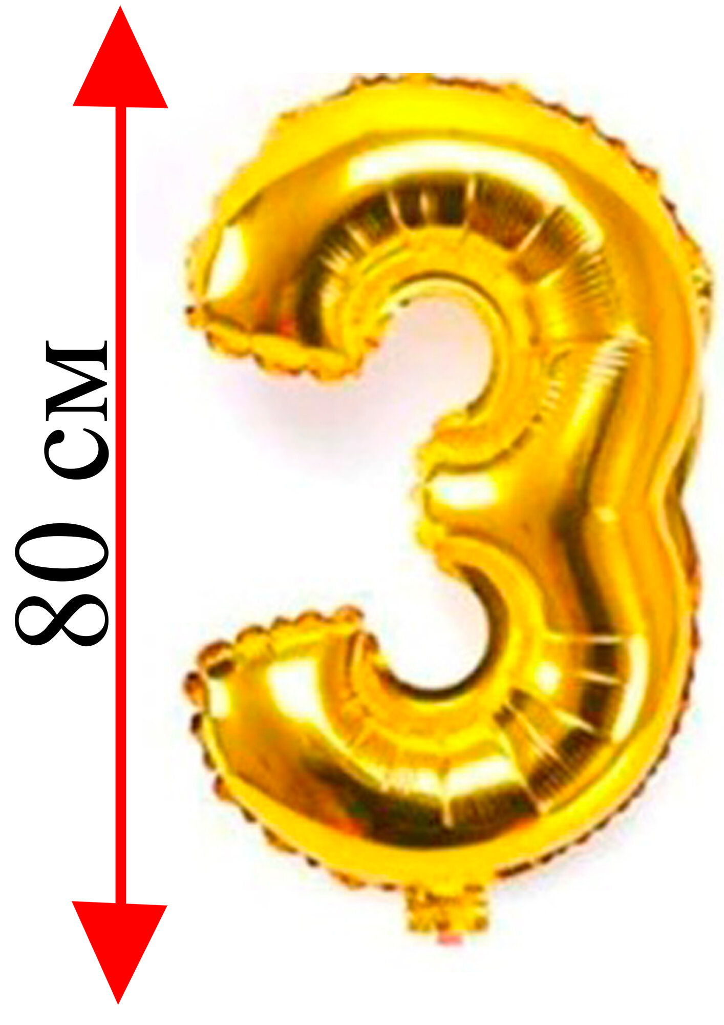 Фольгированные воздушные шары "Буквы", высота 32 дм, (82см), золотистый цифра 3