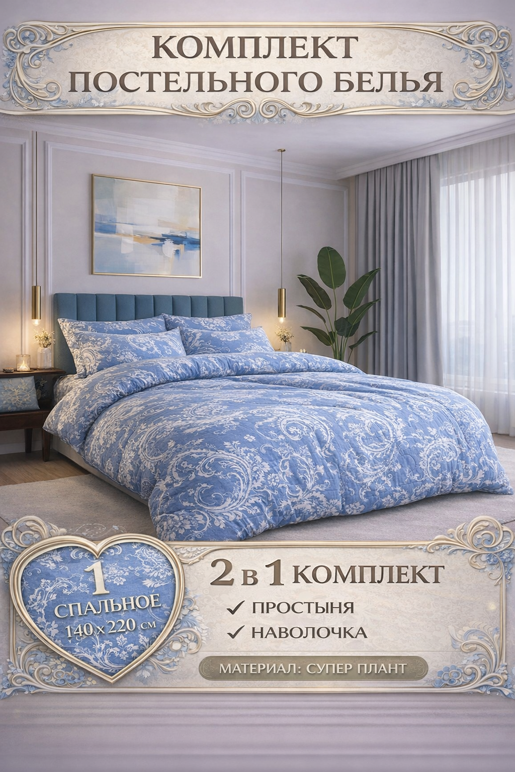 Комплект постельного белья от бренда TSS 1-спальный 140×220 см, простыня и наволочка, материал Plant