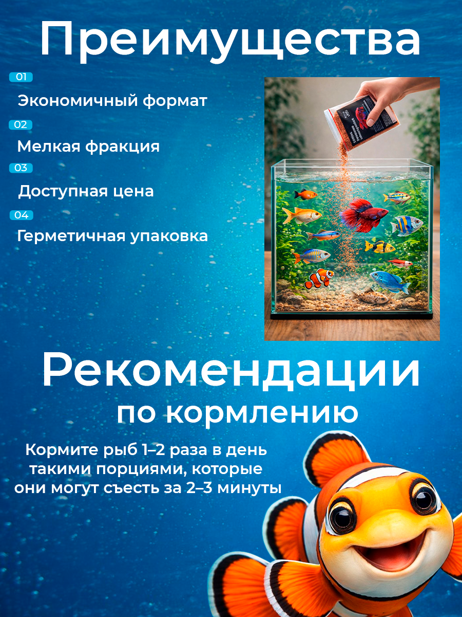Корм для аквариумных рыбок "Аквакулинар", гранулы, для гуппи, 15 г — фото 1